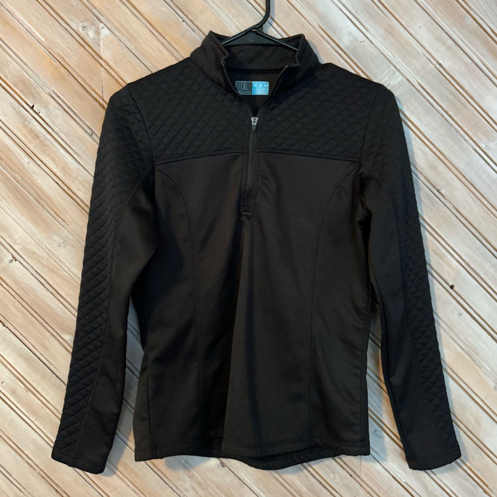 PGA Tour Black Pullover 3/4 Zipper Quilted Top Athletic Golf Long Sleeve Shirt